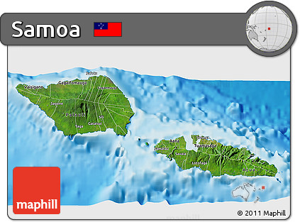 Satellite 3D Map of Samoa, single color outside, shaded relief sea