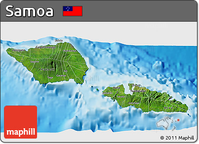Satellite 3D Map of Samoa, single color outside, shaded relief sea