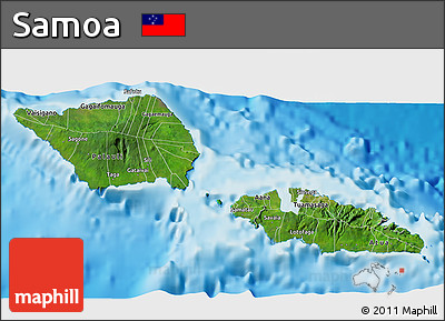 Satellite 3D Map of Samoa, single color outside, shaded relief sea