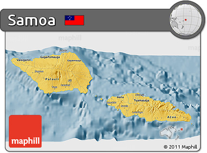 Savanna Style 3D Map of Samoa, single color outside