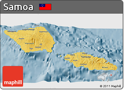 Savanna Style 3D Map of Samoa, single color outside