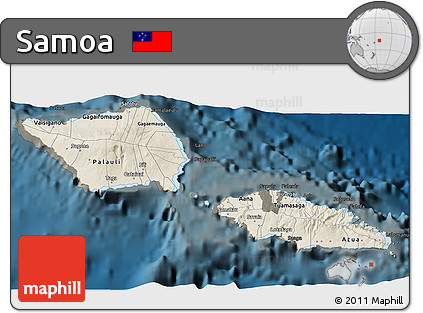 Shaded Relief 3D Map of Samoa, darken