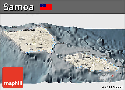 Shaded Relief 3D Map of Samoa, darken, semi-desaturated