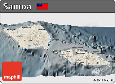 Shaded Relief 3D Map of Samoa, darken, semi-desaturated