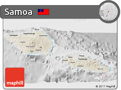 Shaded Relief 3D Map of Samoa, lighten, desaturated