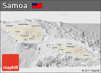 Shaded Relief 3D Map of Samoa, lighten, desaturated