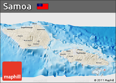 Shaded Relief 3D Map of Samoa, lighten, desaturated, land only