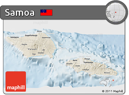 Shaded Relief 3D Map of Samoa, lighten