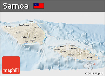 Shaded Relief 3D Map of Samoa, lighten