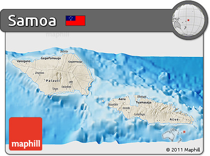 Shaded Relief 3D Map of Samoa, single color outside