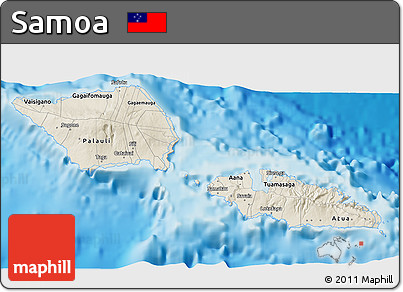Shaded Relief 3D Map of Samoa, single color outside