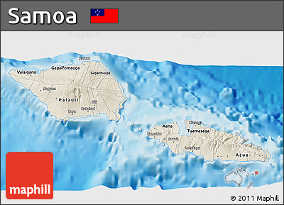 Shaded Relief 3D Map of Samoa, single color outside