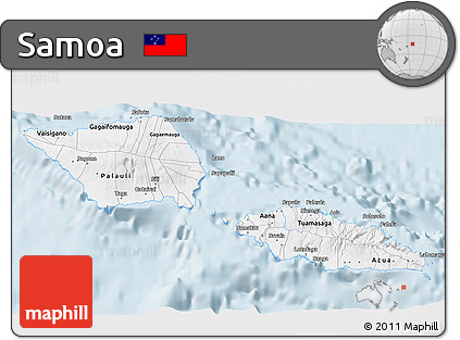 Silver Style 3D Map of Samoa