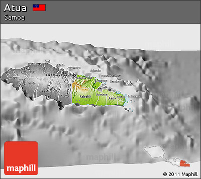Physical 3D Map of Atua, desaturated