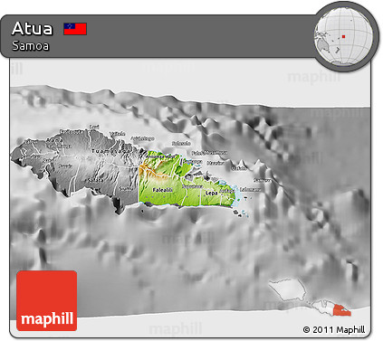 Physical 3D Map of Atua, desaturated