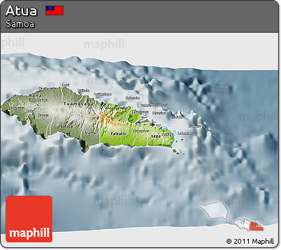 Physical 3D Map of Atua, semi-desaturated