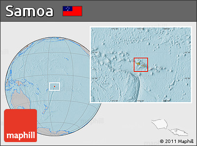 Physical Location Map of Samoa, gray outside, hill shading