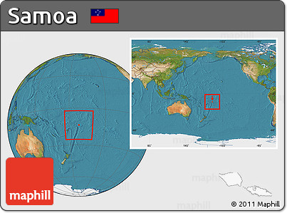 Satellite Location Map of Samoa, within the entire continent