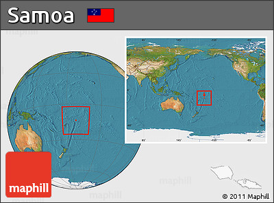 Satellite Location Map of Samoa, within the entire continent