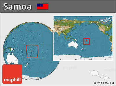 Satellite Location Map of Samoa, highlighted continent, within the entire continent