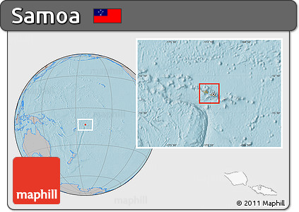 Savanna Style Location Map of Samoa, gray outside, hill shading