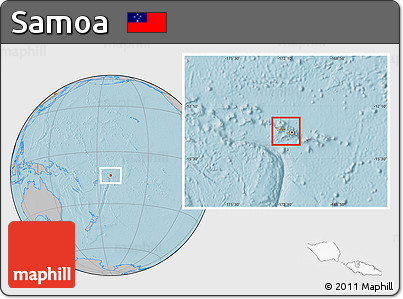 Savanna Style Location Map of Samoa, gray outside, hill shading