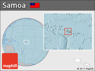 Savanna Style Location Map of Samoa, gray outside, hill shading