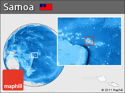 Shaded Relief Location Map of Samoa, lighten, land only