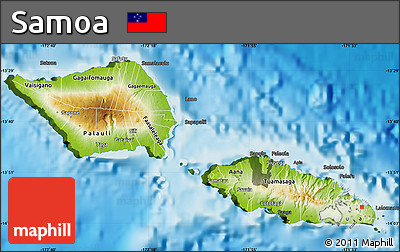 Physical Map of Samoa, darken, land only