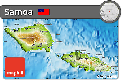 Physical Map of Samoa, darken, land only
