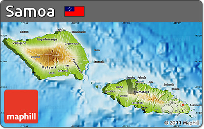 Physical Map of Samoa, darken, land only