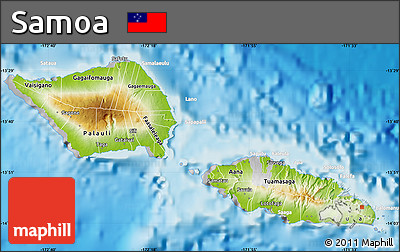 Physical Map of Samoa, lighten, desaturated, land only