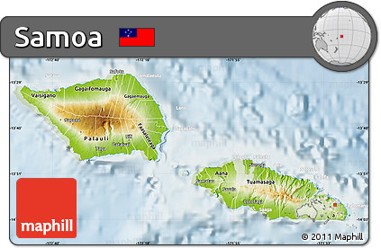 Physical Map of Samoa, lighten