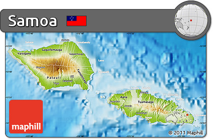 Physical Map of Samoa, lighten, land only
