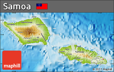 Physical Map of Samoa, lighten, land only