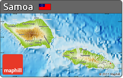 Physical Map of Samoa, lighten, land only