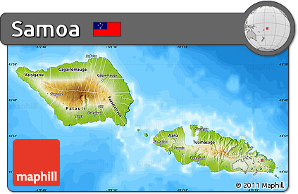 Physical Map of Samoa, single color outside, bathymetry sea