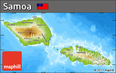 Physical Map of Samoa, single color outside, bathymetry sea