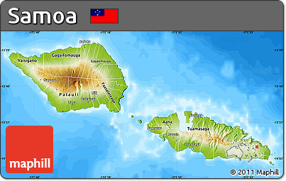 Physical Map of Samoa, single color outside, bathymetry sea