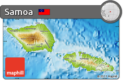 Physical Map of Samoa, single color outside
