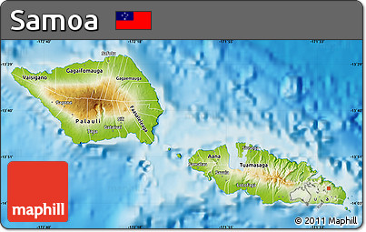 Physical Map of Samoa, single color outside