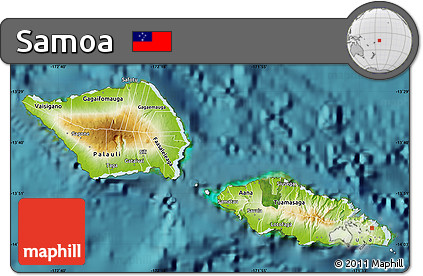 Physical Map of Samoa, single color outside, satellite sea