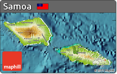 Physical Map of Samoa, single color outside, satellite sea