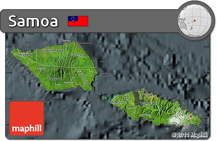 Satellite Map of Samoa, darken, semi-desaturated