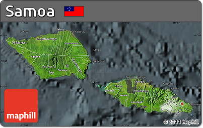 Satellite Map of Samoa, darken, semi-desaturated