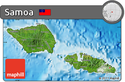 Satellite Map of Samoa, single color outside, shaded relief sea