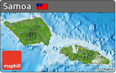 Satellite Map of Samoa, single color outside, shaded relief sea