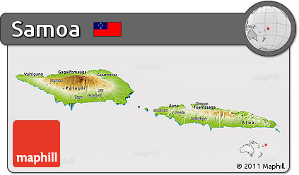 Physical Panoramic Map of Samoa, cropped outside