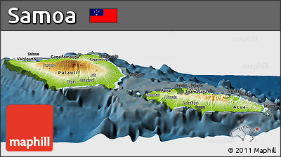 Physical Panoramic Map of Samoa, darken