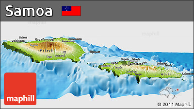 Physical Panoramic Map of Samoa, darken, land only